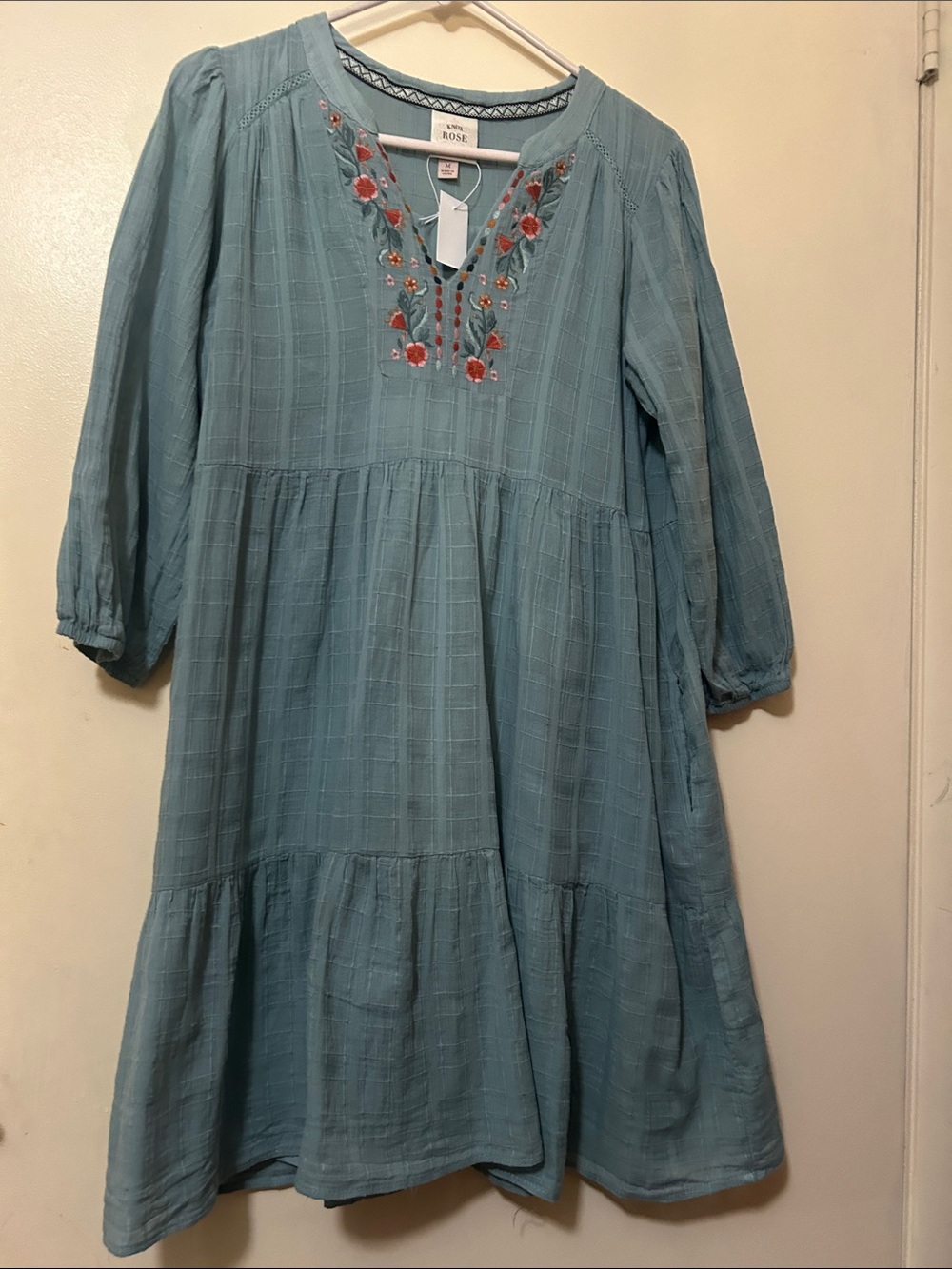 Knox Rose Light Blue Embroidered Midi Dress
